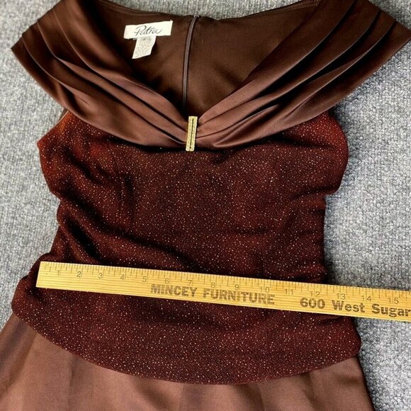 Patra Dress Womens 6 Brown Glitter Formal Gown Prom Satin Rhinestone Long - Picture 8 of 16